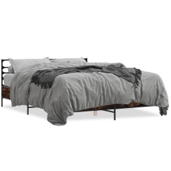 vidaXL Estructura cama madera ingeniería metal roble ahumado 160x200cm