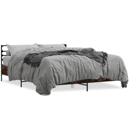 vidaXL Estructura cama madera ingeniería metal roble ahumado 160x200cm