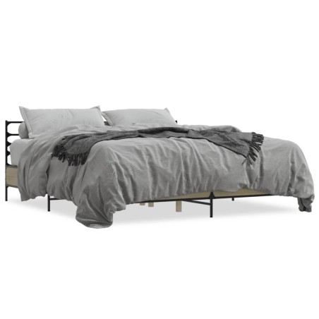 vidaXL Estructura cama madera ingeniería metal roble Sonoma 200x200 cm