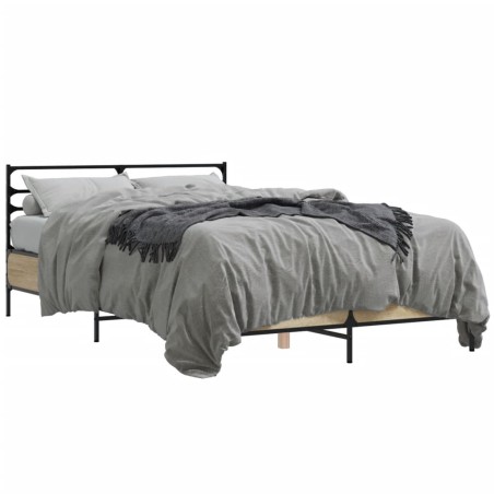 vidaXL Estructura cama madera ingeniería metal roble Sonoma 120x190 cm