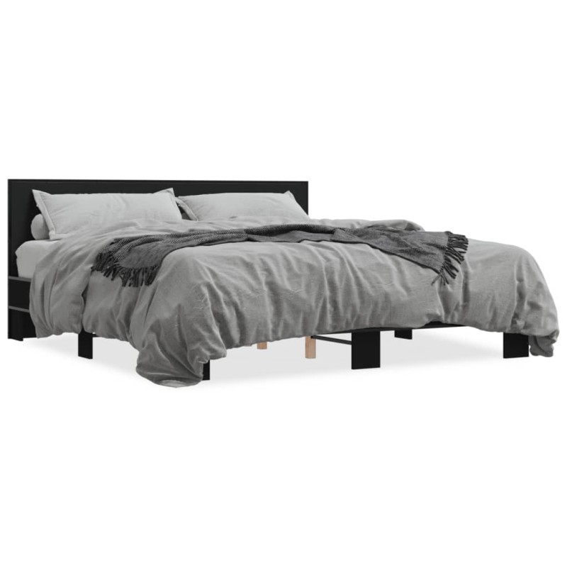 vidaXL Estructura de cama madera de ingeniería y metal negro 200x200cm vidaXL Estructura de cama madera de ingeniería y metal negro 200x200cm
