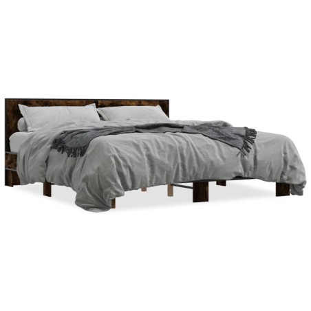 vidaXL Estructura cama madera ingeniería metal roble ahumado 180x200cm