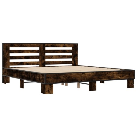 vidaXL Estructura cama madera ingeniería metal roble ahumado 180x200cm