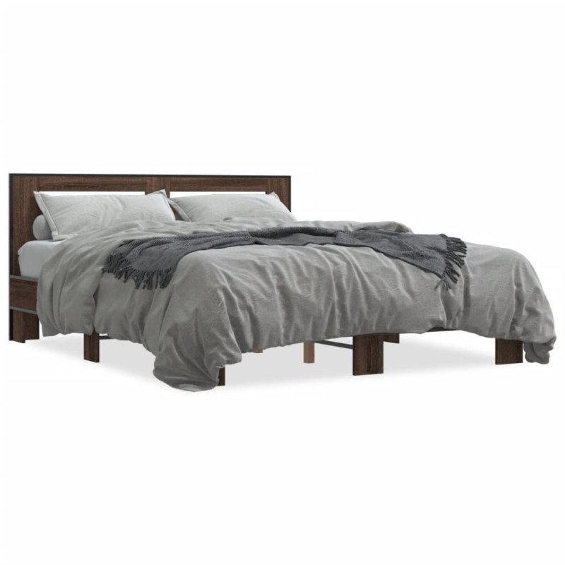 vidaXL Estructura cama madera ingeniería metal marrón roble 160x200 cm