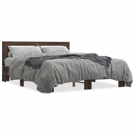 vidaXL Estructura cama madera ingeniería metal marrón roble 160x200 cm