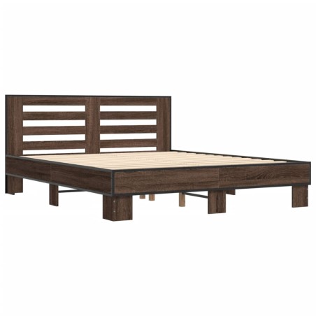 vidaXL Estructura cama madera ingeniería metal marrón roble 160x200 cm