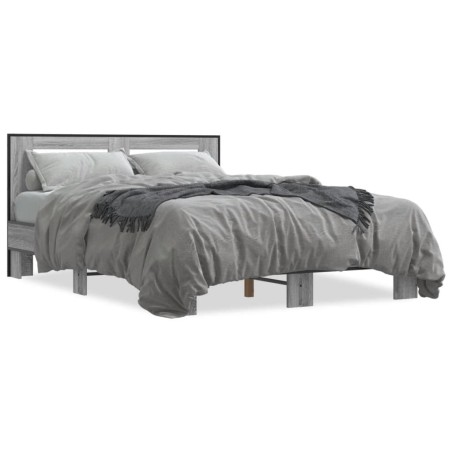 vidaXL Estructura cama madera ingeniería metal gris Sonoma 140x200 cm