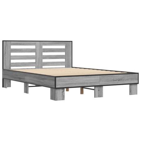 vidaXL Estructura cama madera ingeniería metal gris Sonoma 140x200 cm