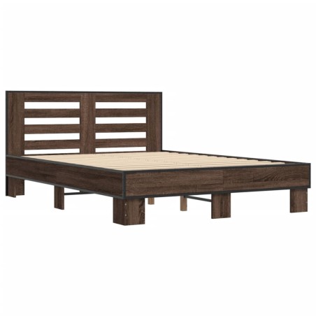 vidaXL Estructura cama madera ingeniería metal marrón roble 120x200 cm