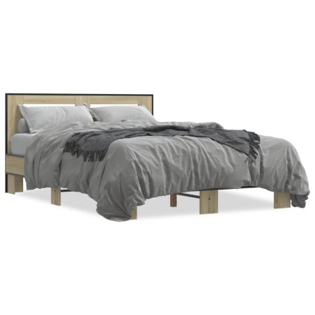 vidaXL Estructura cama madera ingeniería metal roble Sonoma 140x190 cm