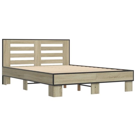vidaXL Estructura cama madera ingeniería metal roble Sonoma 140x190 cm