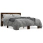 vidaXL Estructura cama madera ingeniería metal roble ahumado 135x190cm vidaXL Estructura cama madera ingeniería metal roble ahumado 135x190cm