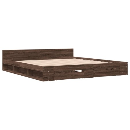 vidaXL Cama con cajones madera ingeniería marrón roble 180x200 cm