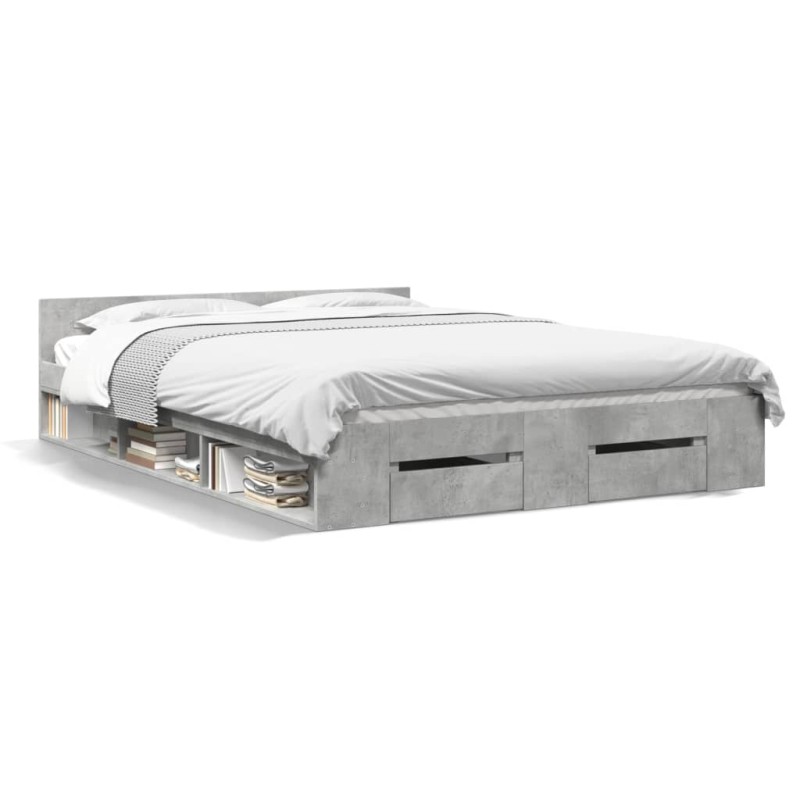 vidaXL Cama con cajones madera ingeniería gris hormigón 140x190 cm vidaXL Cama con cajones madera ingeniería gris hormigón 140x190 cm