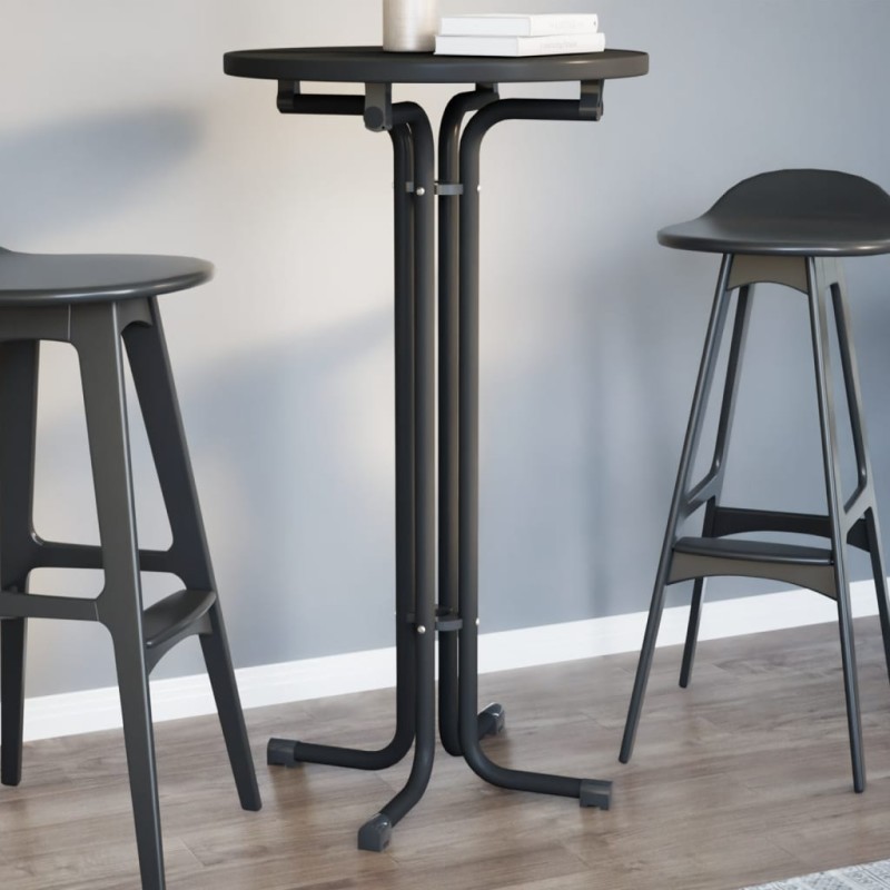 vidaXL Mesa alta de comedor madera ingeniería y acero negro Ø60x110 cm vidaXL Mesa alta de comedor madera ingeniería y acero negro Ø60x110 cm