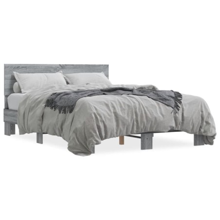 vidaXL Estructura cama madera ingeniería metal gris Sonoma 140x190 cm