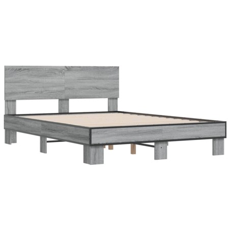vidaXL Estructura cama madera ingeniería metal gris Sonoma 140x190 cm