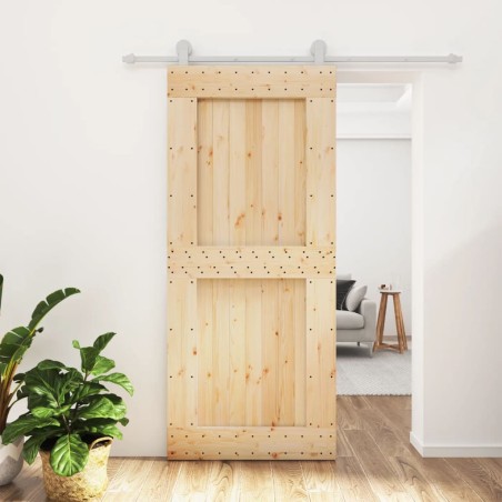 vidaXL Puerta corredera con herrajes madera maciza de pino 90x210 cm