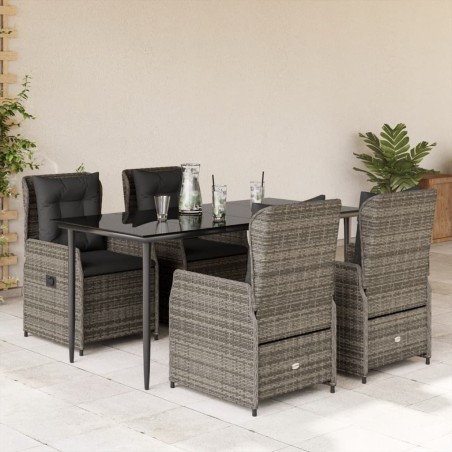 vidaXL Set comedor de jardín 5 piezas con cojines ratán sintético gris