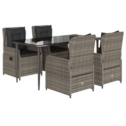 vidaXL Set comedor de jardín 5 piezas con cojines ratán sintético gris