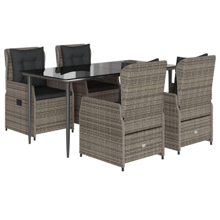 vidaXL Set comedor de jardín 5 piezas con cojines ratán sintético gris