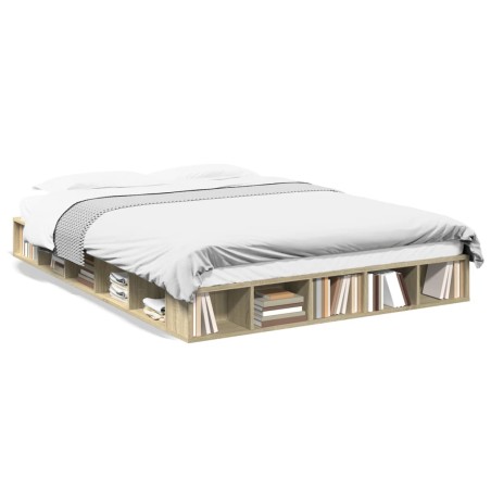 vidaXL Estructura de cama madera de ingeniería roble Sonoma 140x200 cm