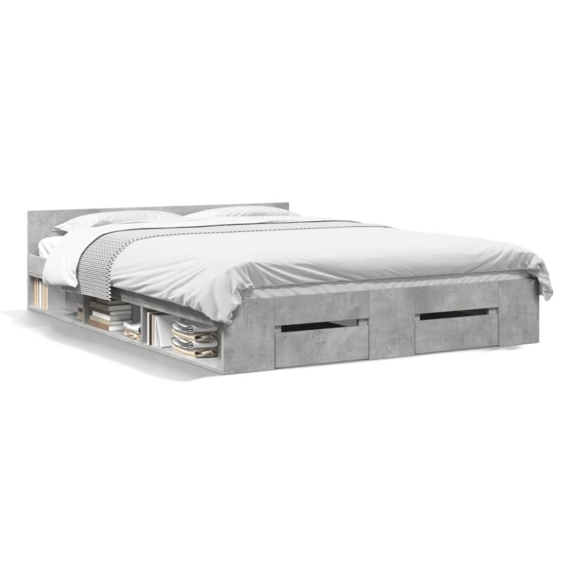 vidaXL Cama con cajones madera ingeniería gris hormigón 150x200 cm vidaXL Cama con cajones madera ingeniería gris hormigón 150x200 cm