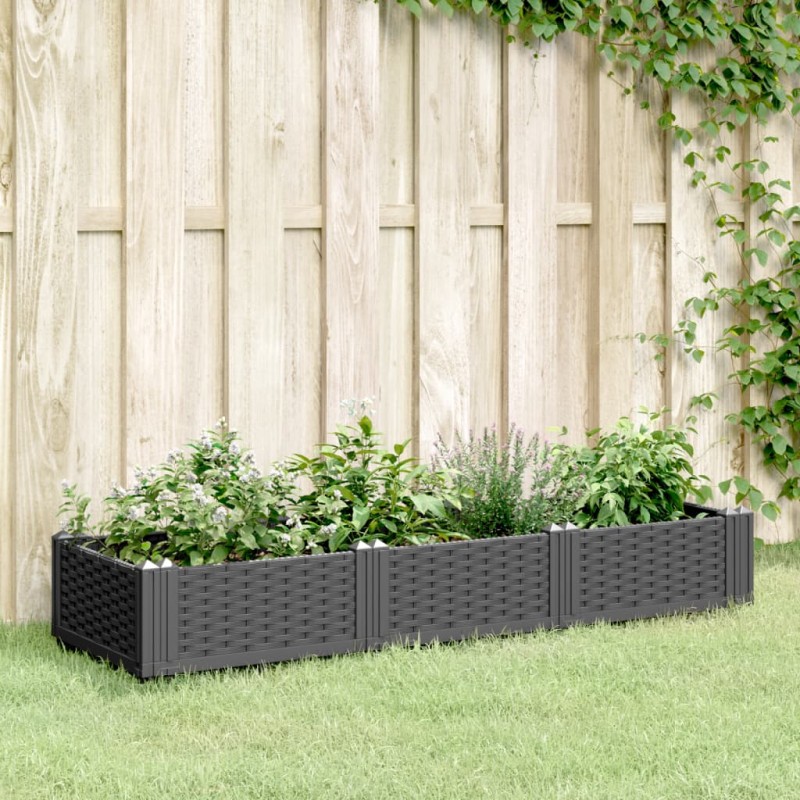 vidaXL Jardinera con clavijas PP negro 125x40x28,5 cm vidaXL Jardinera con clavijas PP negro 125x40x28,5 cm