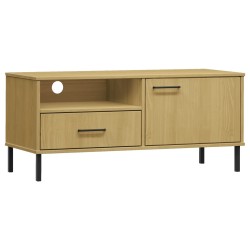 vidaXL Mueble de TV con patas de metal OSLO madera maciza pino marrón