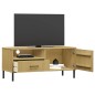 vidaXL Mueble de TV con patas de metal OSLO madera maciza pino marrón vidaXL Mueble de TV con patas de metal OSLO madera maciza pino marrón