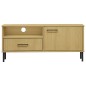 vidaXL Mueble de TV con patas de metal OSLO madera maciza pino marrón vidaXL Mueble de TV con patas de metal OSLO madera maciza pino marrón