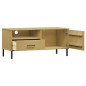 vidaXL Mueble de TV con patas de metal OSLO madera maciza pino marrón vidaXL Mueble de TV con patas de metal OSLO madera maciza pino marrón