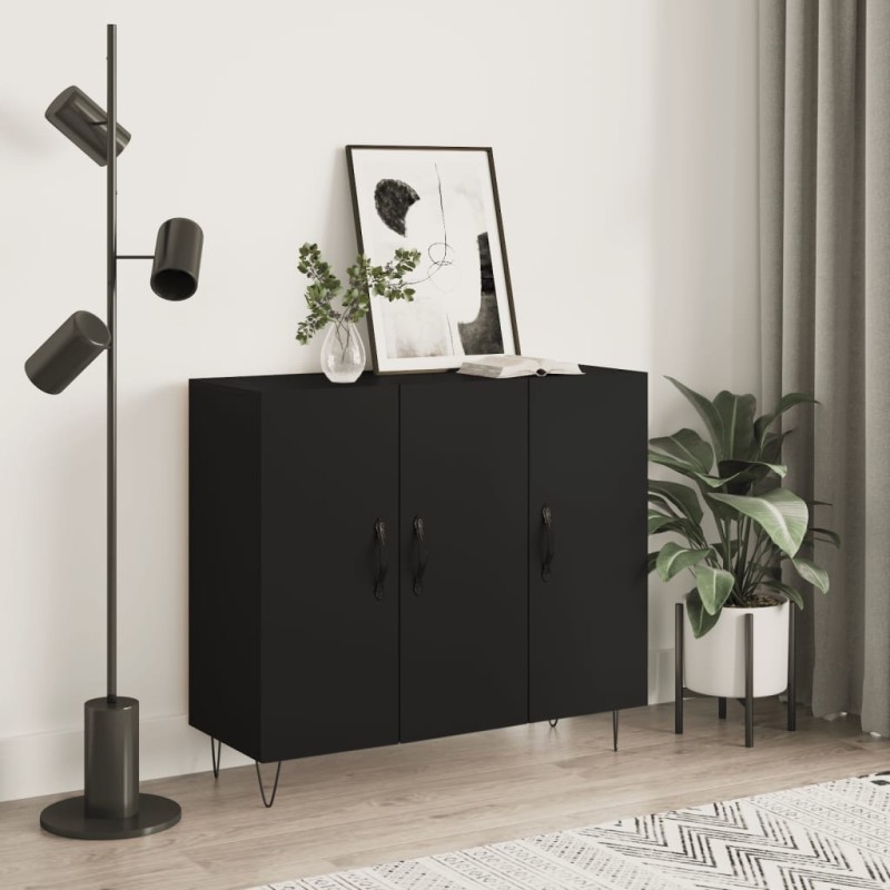 vidaXL Aparador de madera de ingeniería negro 90x34x80 cm vidaXL Aparador de madera de ingeniería negro 90x34x80 cm