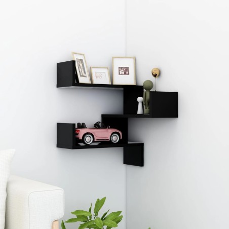 vidaXL Estante de esquina de pared madera ingeniería negro 40x40x50 cm