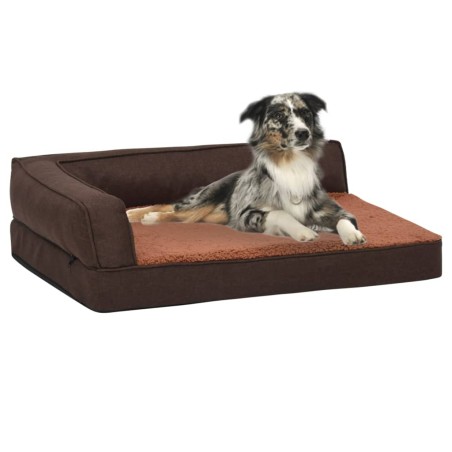 vidaXL Colchón de cama de perro ergonómico aspecto lino marrón 75x53cm