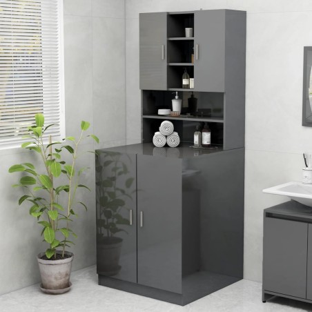 vidaXL Armario de lavadora gris brillante 70,5x25,5x90 cm