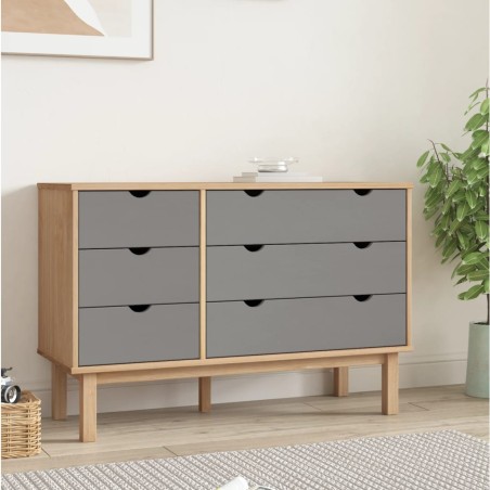 vidaXL Cajonera OTTA madera maciza pino marrón y gris 111x43x73,5 cm