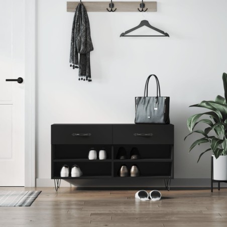 vidaXL Banco zapatero madera de ingeniería negro 102x35x55 cm
