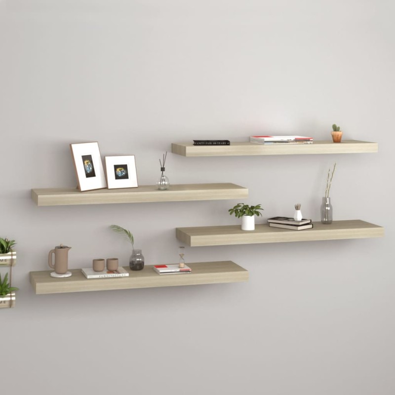 vidaXL Estantes flotantes pared 4 uds color roble MDF 80x23,5x3,8cm vidaXL Estantes flotantes pared 4 uds color roble MDF 80x23,5x3,8cm