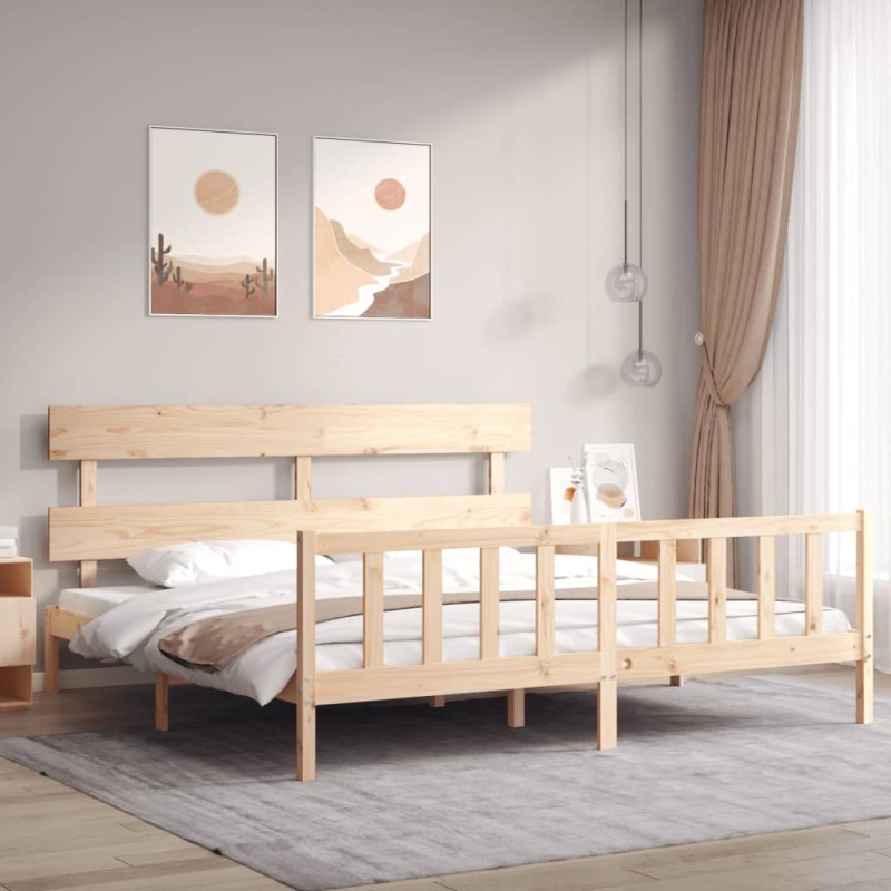 vidaXL Estructura de cama de matrimonio con cabecero madera maciza vidaXL Estructura de cama de matrimonio con cabecero madera maciza