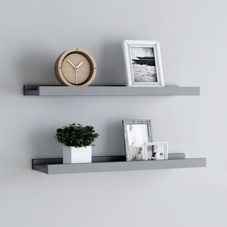 vidaXL Repisa para marcos de fotos 2 uds MDF gris 60x9x3 cm