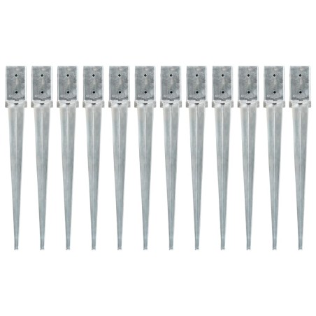 vidaXL Picas de tierra 12 uds acero galvanizado plateado 8x8x76 cm