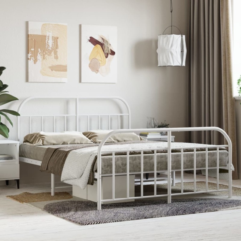 vidaXL Estructura cama metal con cabecero y estribo blanco 140x200 cm vidaXL Estructura cama metal con cabecero y estribo blanco 140x200 cm