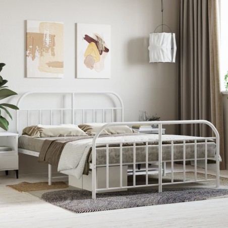 vidaXL Estructura cama metal con cabecero y estribo blanco 140x200 cm