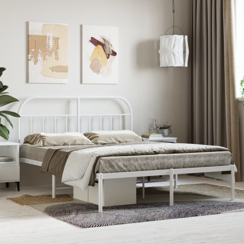 vidaXL Estructura de cama de metal con cabecero blanca 140x190 cm