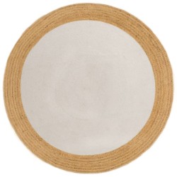 vidaXL Alfombra trenzada yute y algodón redonda blanca y natural 90 cm