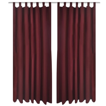 2 cortinas micro-satinadas con trabillas color burdeos, 140 x 245 cm