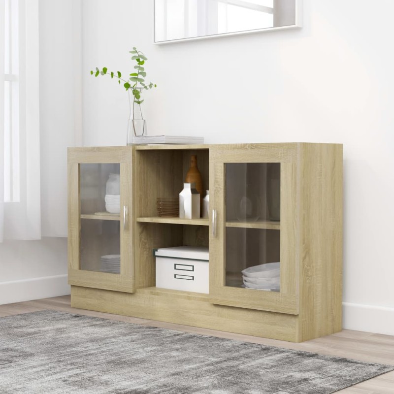 vidaXL Vitrina de madera contrachapada color roble 120x30,5x70 cm vidaXL Vitrina de madera contrachapada color roble 120x30,5x70 cm