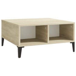 vidaXL Mesa de centro madera contrachapada blanco y roble 60x60x30 cm