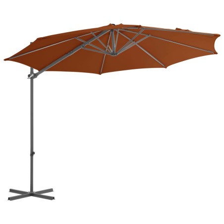 vidaXL Sombrilla voladiza con poste de acero terracota 300 cm